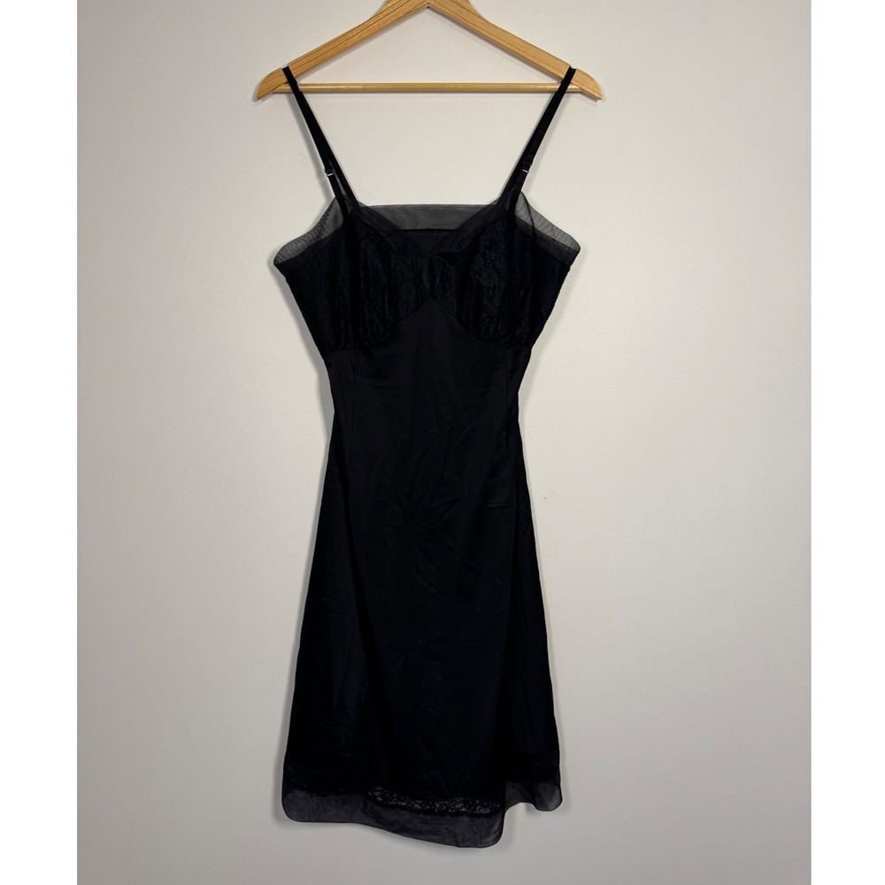 Vintage Van Raalte‎ Suavette Lace Trim Full Slip Dress Womens 36 Black